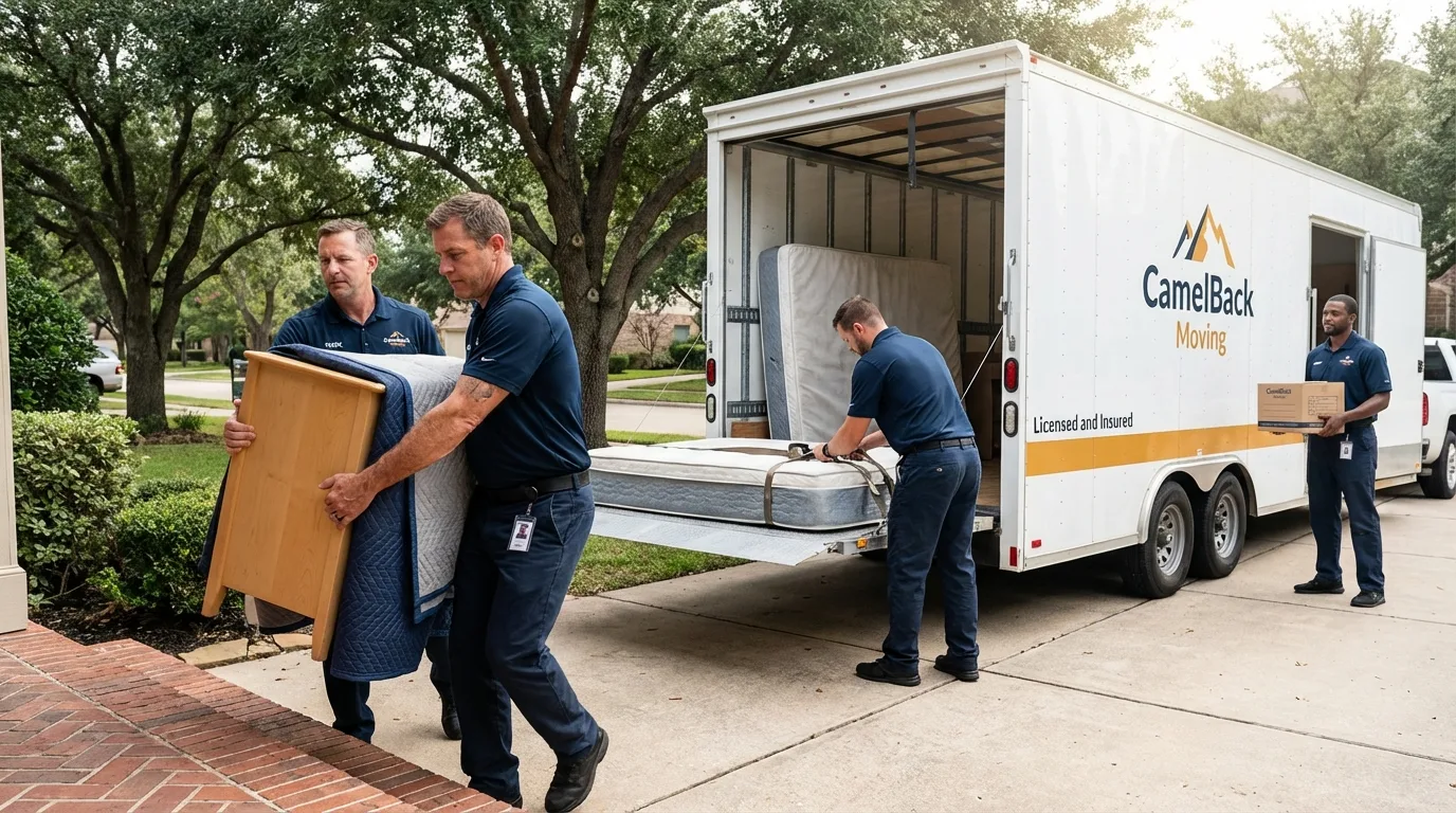 Crew loading residential truck for cross-state move from North Olmsted, OH