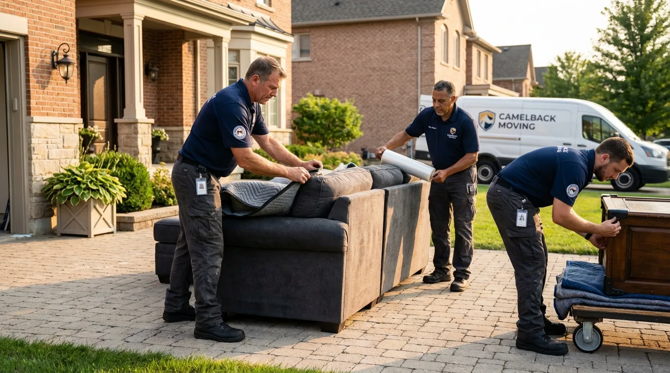 Large estate moving crew wrapping furniture in North Olmsted, OH
