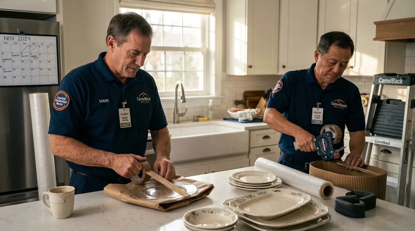Professional crew packing kitchen dishware in North Olmsted, OH