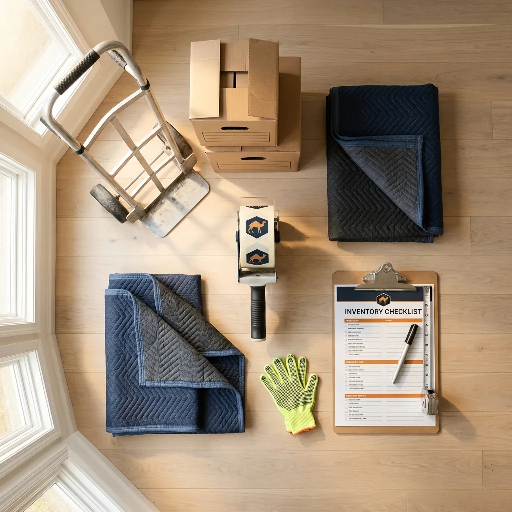 Professional moving supplies and packing materials layout for North Olmsted residential relocations